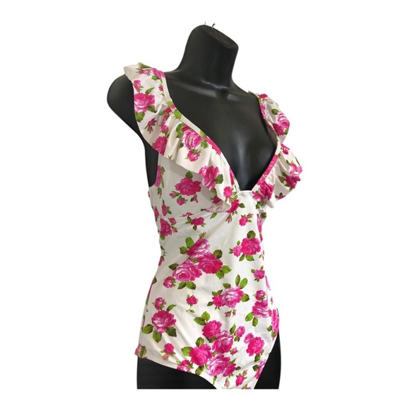 Betsey Johnson love always Betsey print floral flutter strap swimsuit size M new - Picture 11 of 13